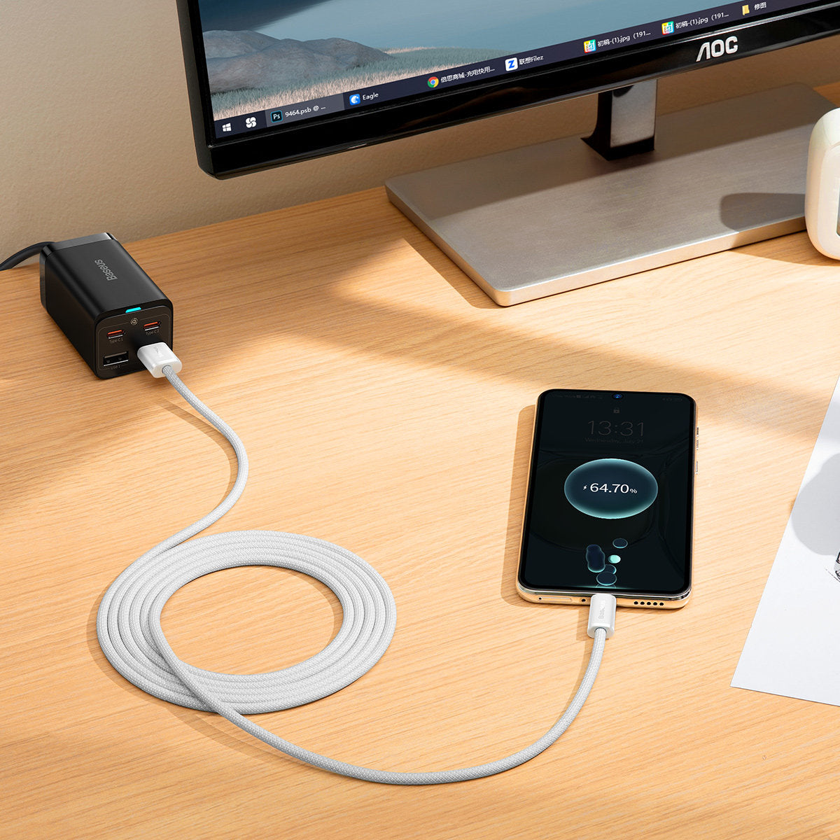 Tieto- ja latauskaapeli USB-A - USB-C Baseus Dynamic Series, 100W, 2m, valkoinen CALD000702