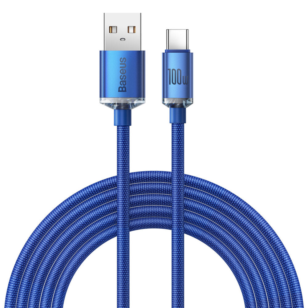 USB-A - USB-C Baseus Crystal Shine -sarjan data- ja latauskaapeli, 100W, 2m, sininen CAJY000503