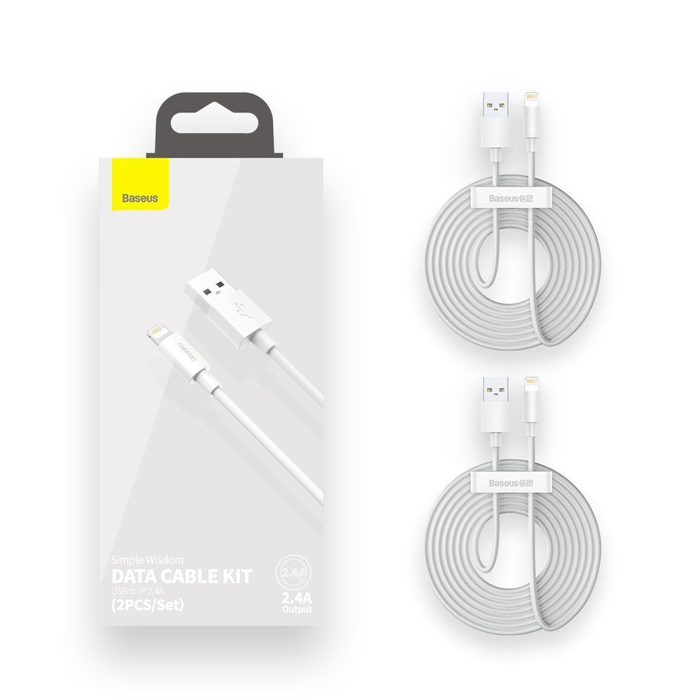 Tieto- ja latauskaapeli USB-A - Lightning Baseus Simple Wisdom, 18W, 1.5m, 2 kpl, valkoinen TZCALZJ-02
