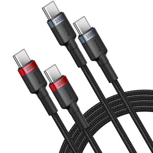 USB-C data- ja latauskaapeli - USB-C Baseus Cafule, 100W, 2m, punainen, 2 kpl:n paketti