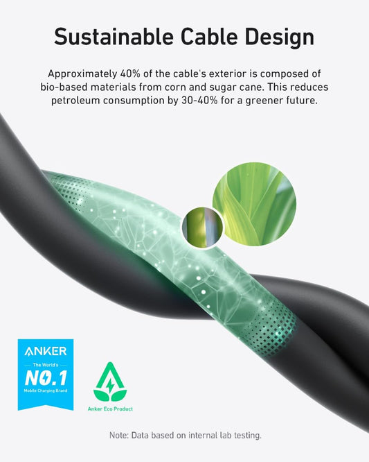 USB-C data- ja latauskaapeli - USB-C Anker, 240W, 0,9m, musta A80N1H11