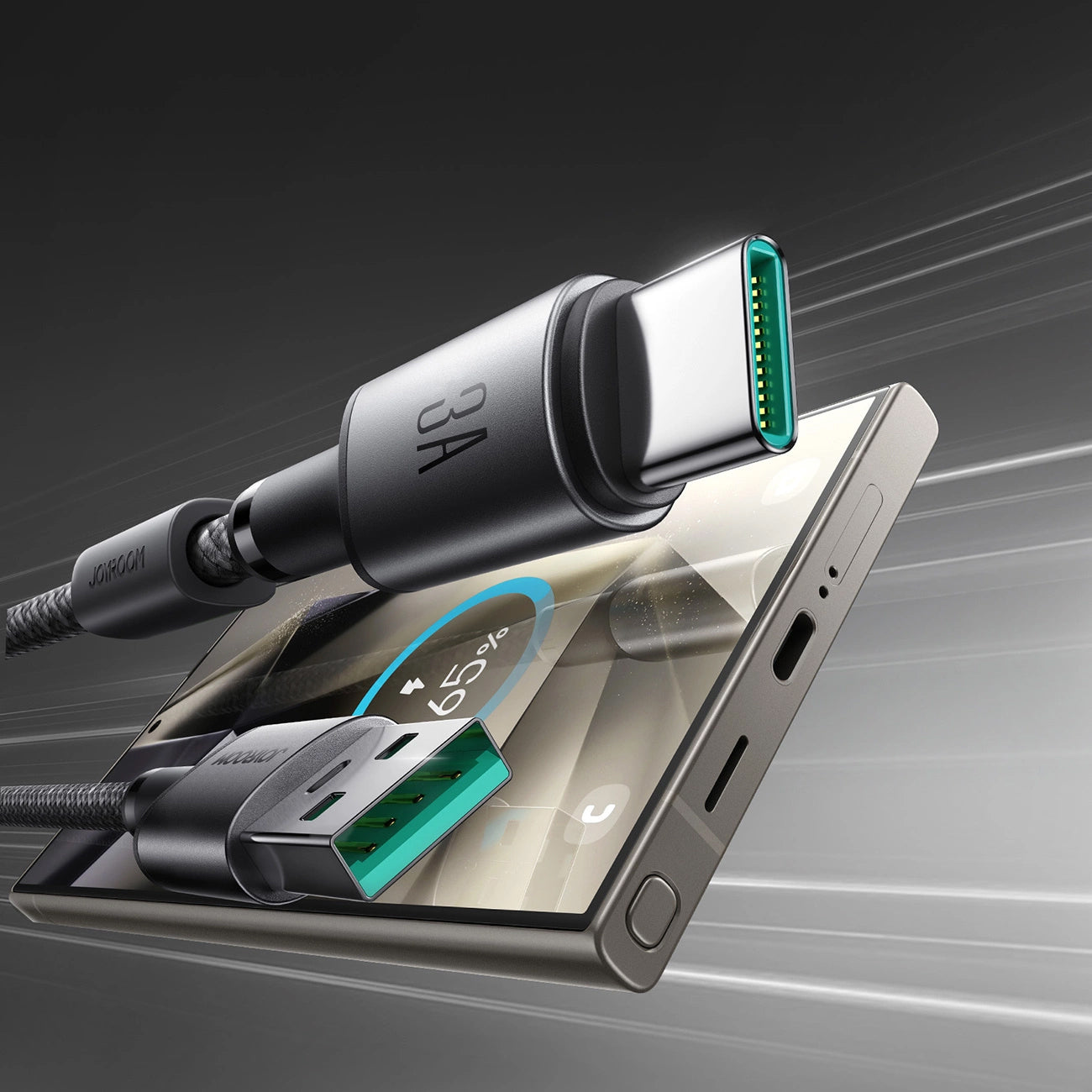 USB-A - USB-C Joyroom S-A50 Data- ja Latauskaapeli, 60W, 1.2m, Harmaa