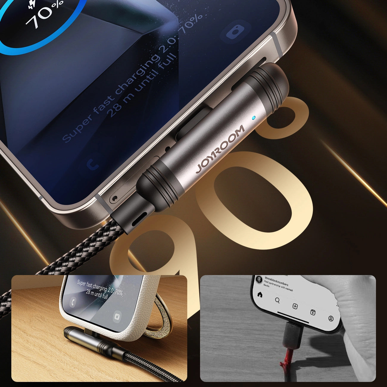 USB-C - USB-C -data- ja latauskaapeli Joyroom S-A56 EnjoyX Angled, 60W, 1.2m, Musta