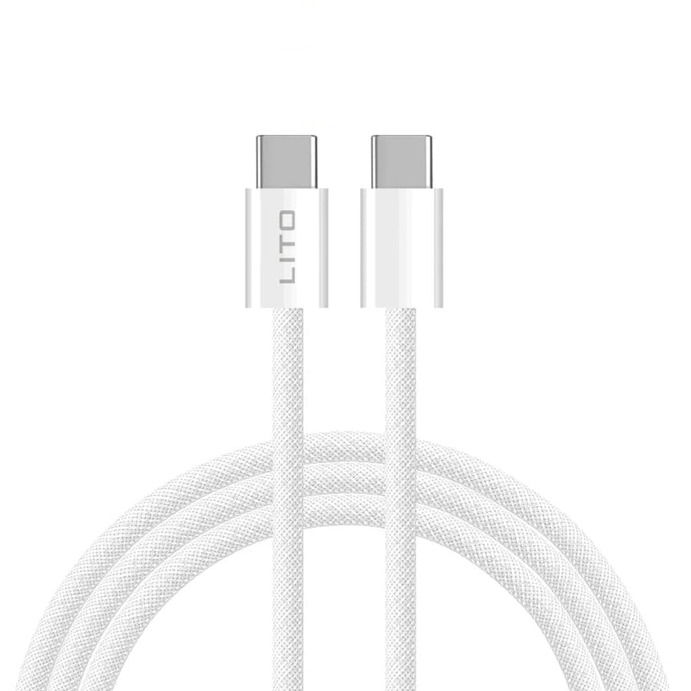 USB-C - USB-C Lito LD04CC Data- ja Latauskaapeli, 60W, 2m, Valkoinen
