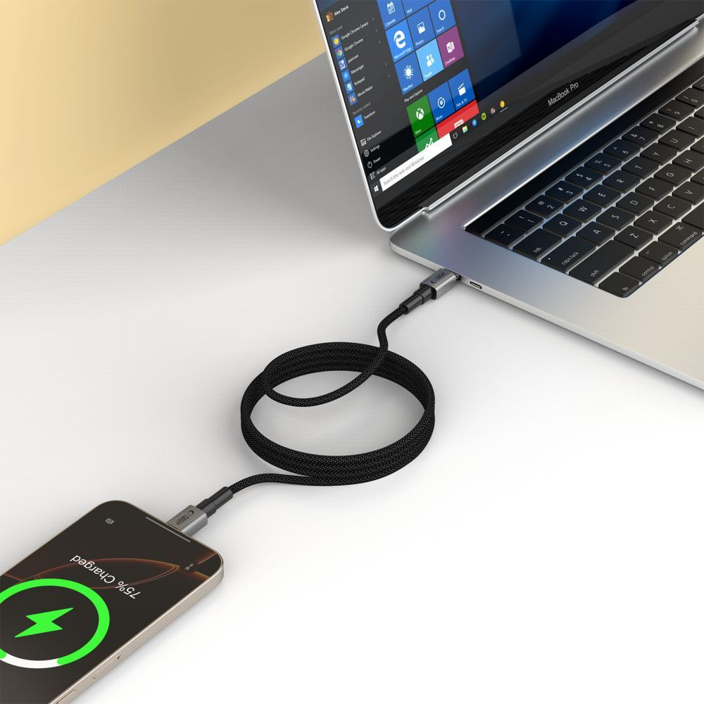 USB-C - USB-C Tech-Protect Ultraboost DNA MagTwist -data- ja latauskaapeli, 100W, 2m, Harmaa