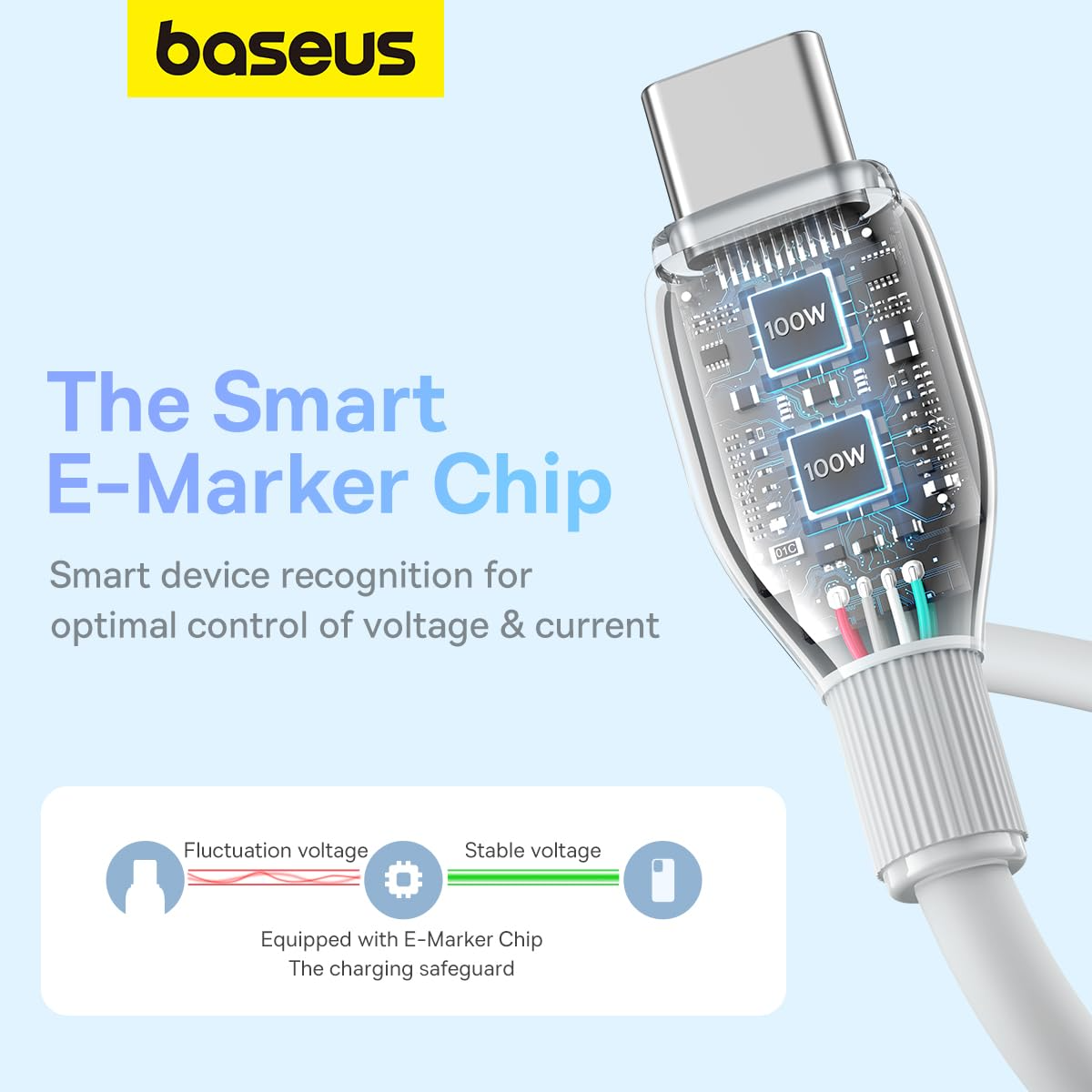 USB-C - USB-C Baseus Pudding -kaapeli, 100W, 1.2m, Valkoinen P10355702221-00