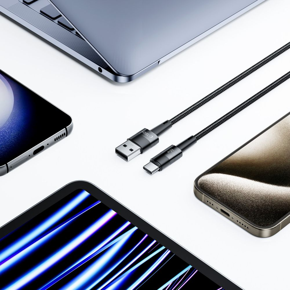 USB-A - USB-C Tech-Protect Ultraboost -tietojen ja latauskaapeli, 66W, 0,5 m, harmaa
