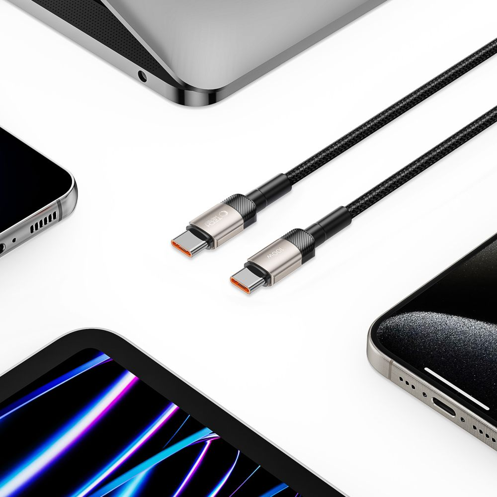 USB-C-tietojen ja latauksen kaapeli - USB-C Tech-Protect Ultraboost EVO, 100W, 1m, Hopea