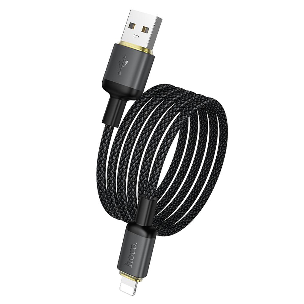 USB-A - Lightning HOCO X128 Benefit -tietojen siirto- ja latauskaapeli, 12W, 1m, musta