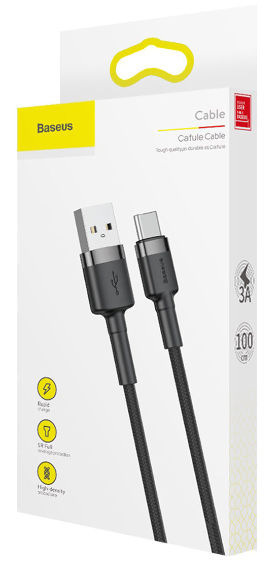 USB-A - USB-C Baseus Cafule -data- ja latauskaapeli, 60W, 1m, Harmaa CATKLF-BG1