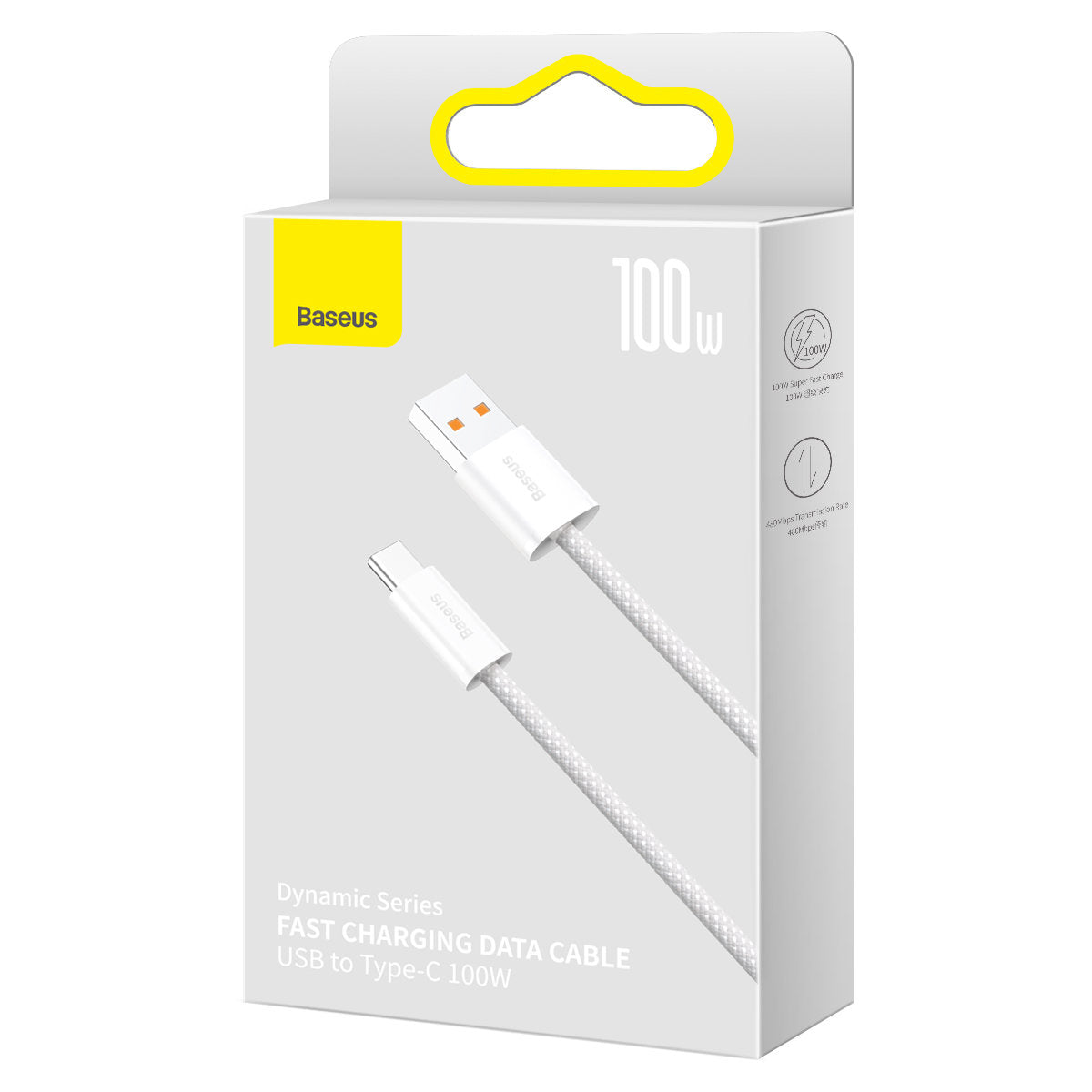 Tieto- ja latauskaapeli USB-A - USB-C Baseus Dynamic Series, 100W, 2m, valkoinen CALD000702