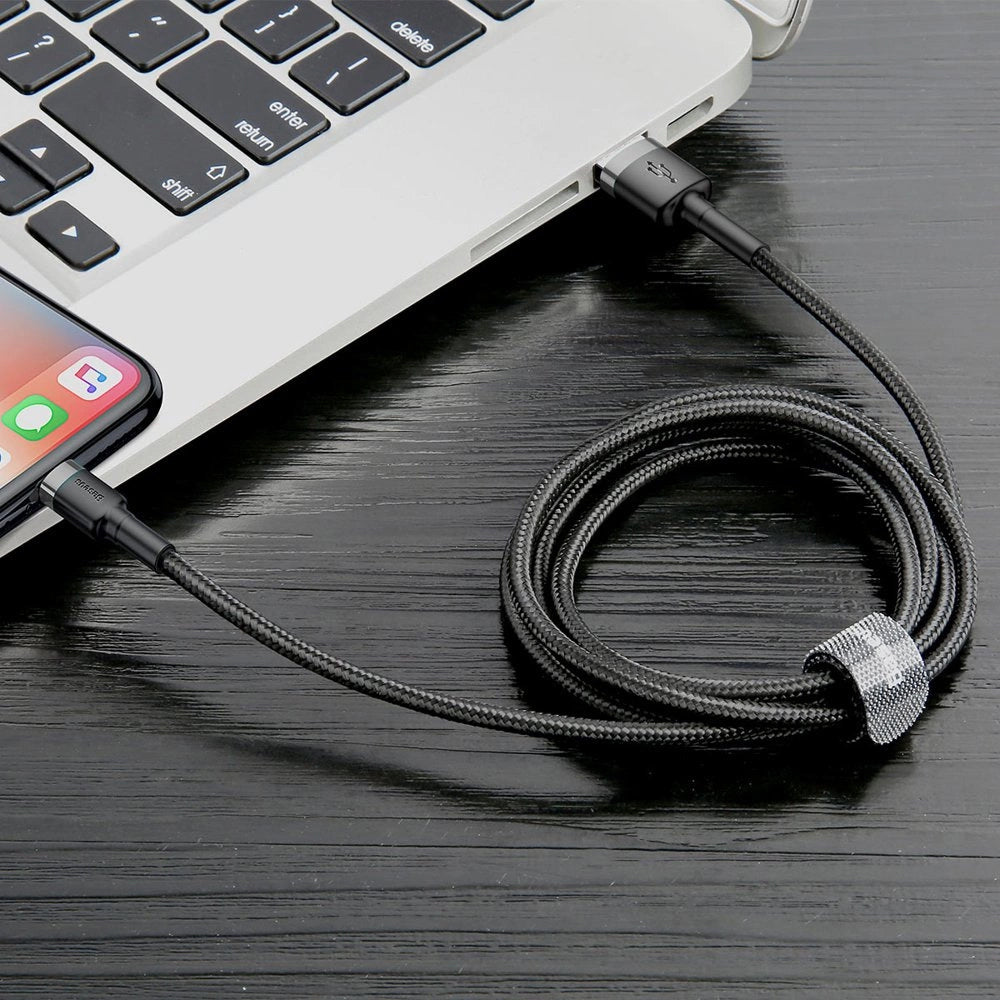 USB-A - Lightning Baseus Cafule -data- ja latauskaapeli, 18W, 0.5m, Harmaa CALKLF-AG1
