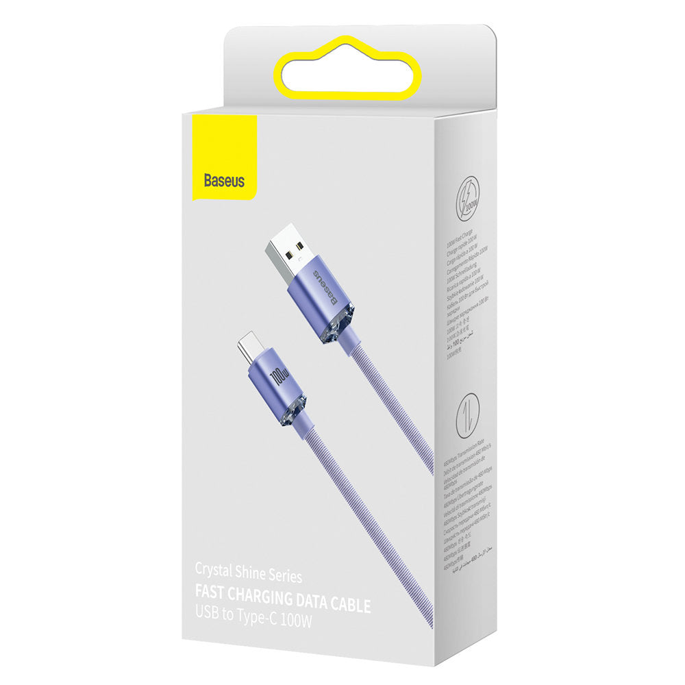 USB-A - USB-C Baseus Crystal Shine Series -data- ja latauskaapeli, 100W, 1.2m, Violetti CAJY000405