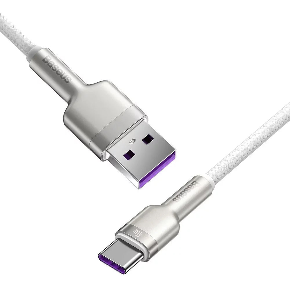 Baseus Cafule Metal Series USB-A - USB-C -lataus- ja tiedonsiirtokaapeli, 66W, 2m, Valkoinen CAKF000202