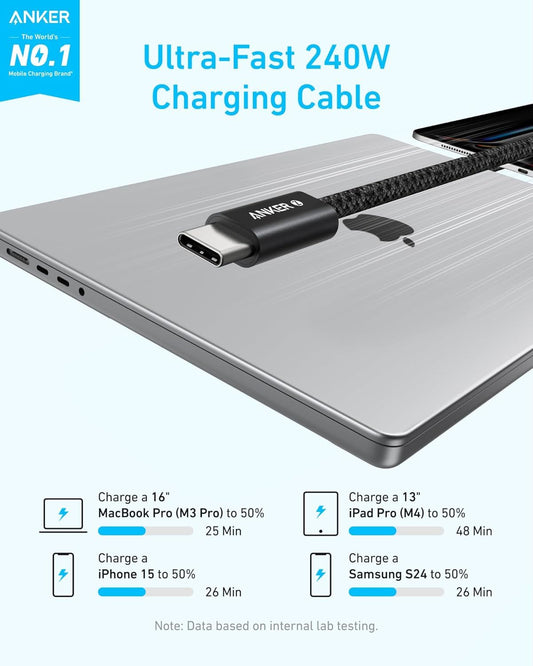 USB-C - USB-C Anker Zolo -data- ja latauskaapeli, 240W, 1.8m, Musta A8060H12