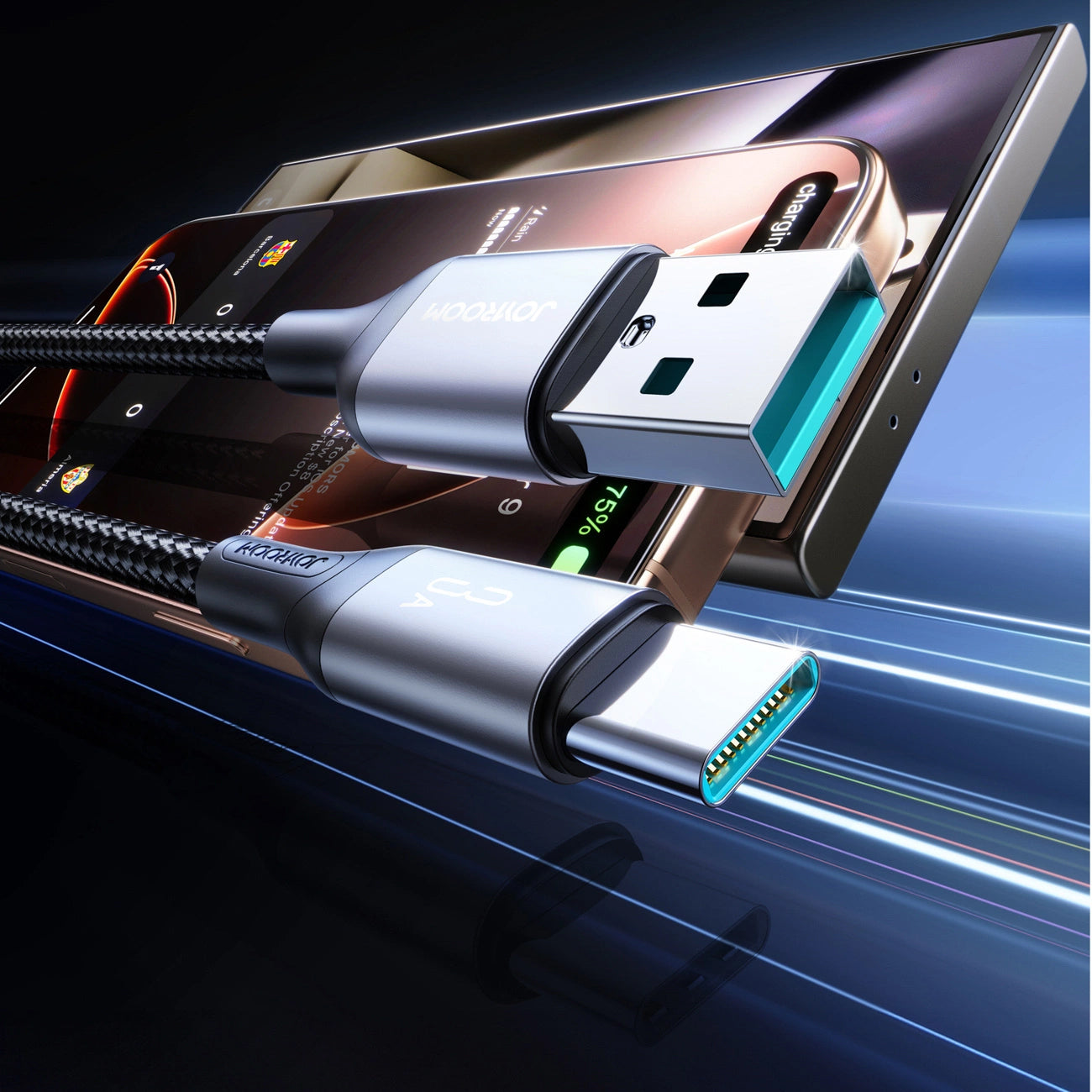 USB-A - USB-C Joyroom S-A28 Flash -data- ja latauskaapeli, 30W, 2m, musta