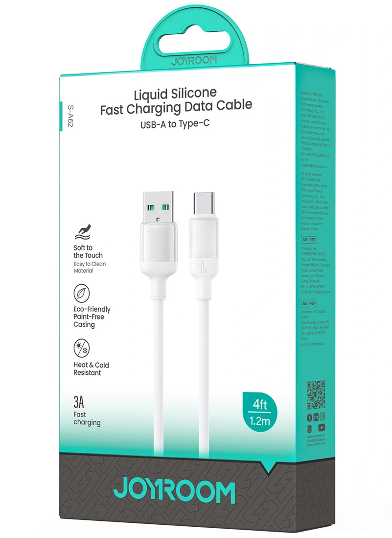 USB-A - USB-C Joyroom S-A62 Lively tiedonsiirto- ja latauskaapeli, 18W, 1,2m, valkoinen