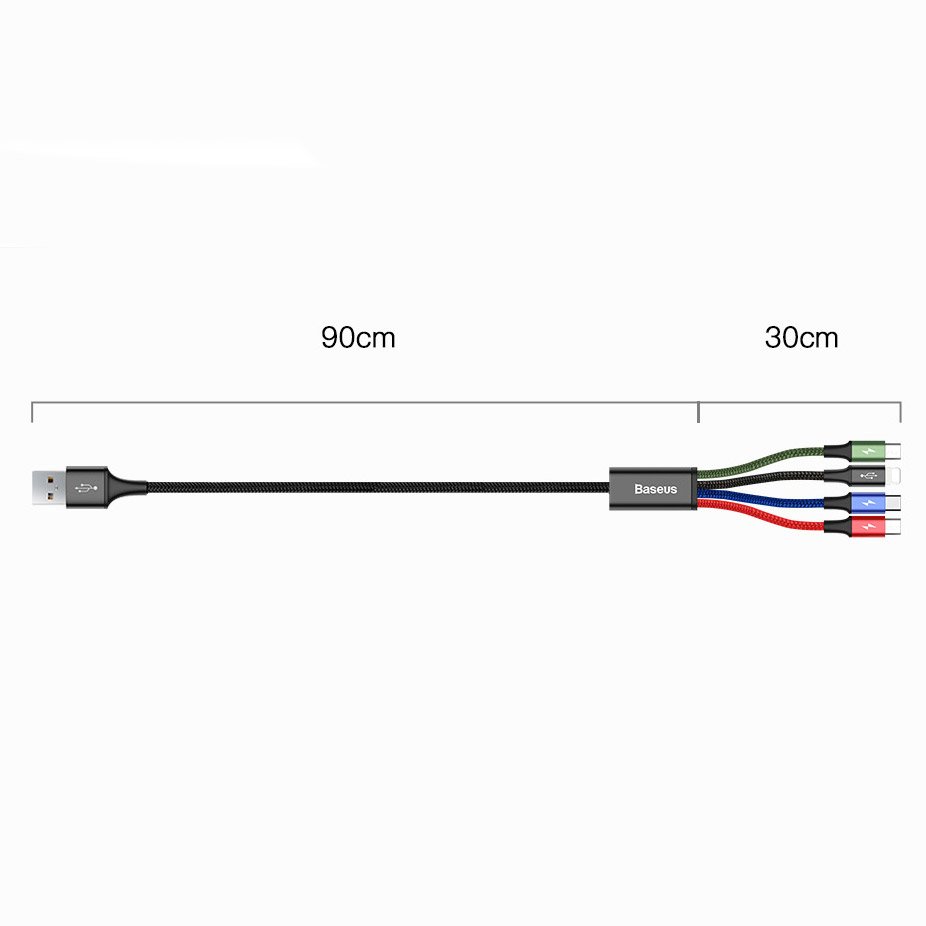 USB-A -latauskaapeli - 2 x Lightning / microUSB / USB-C Baseus Rapid 4in1, 20W, 1.2m, Musta CA1T4-A01