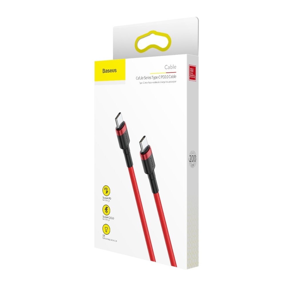 USB-C data- ja latauskaapeli - USB-C Baseus Cafule, 60W, 2m, punainen CATKLF-H09
