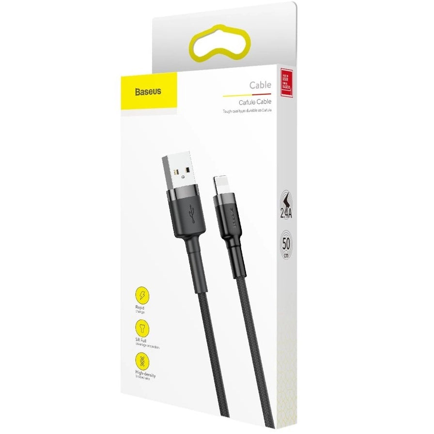 USB-A - Lightning Baseus Cafule -data- ja latauskaapeli, 18W, 0.5m, Harmaa CALKLF-AG1