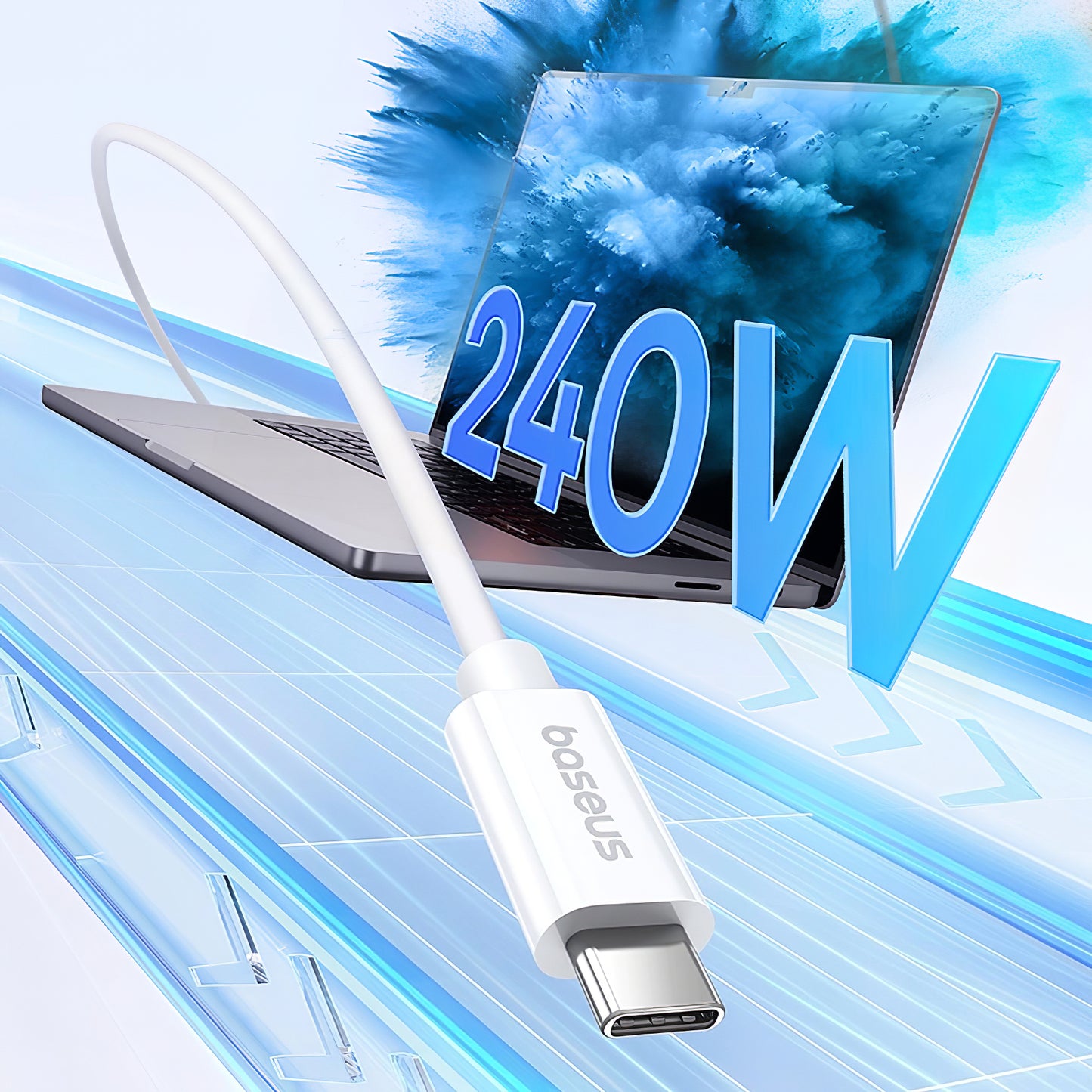 USB-C data- ja latauskaapeli - USB-C Baseus Superior Series 2, 240W, 1m, valkoinen P10365200211-02