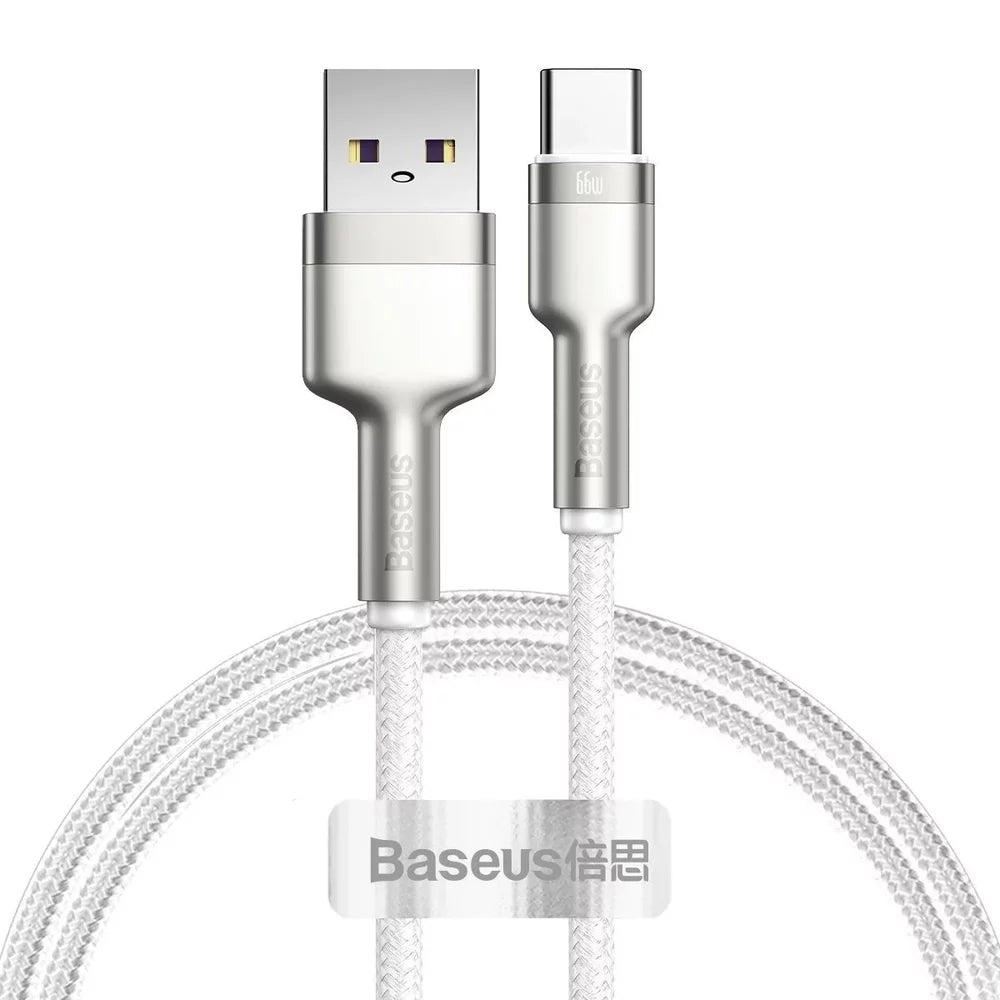 Baseus Cafule Metal Series USB-A - USB-C -lataus- ja tiedonsiirtokaapeli, 66W, 2m, Valkoinen CAKF000202