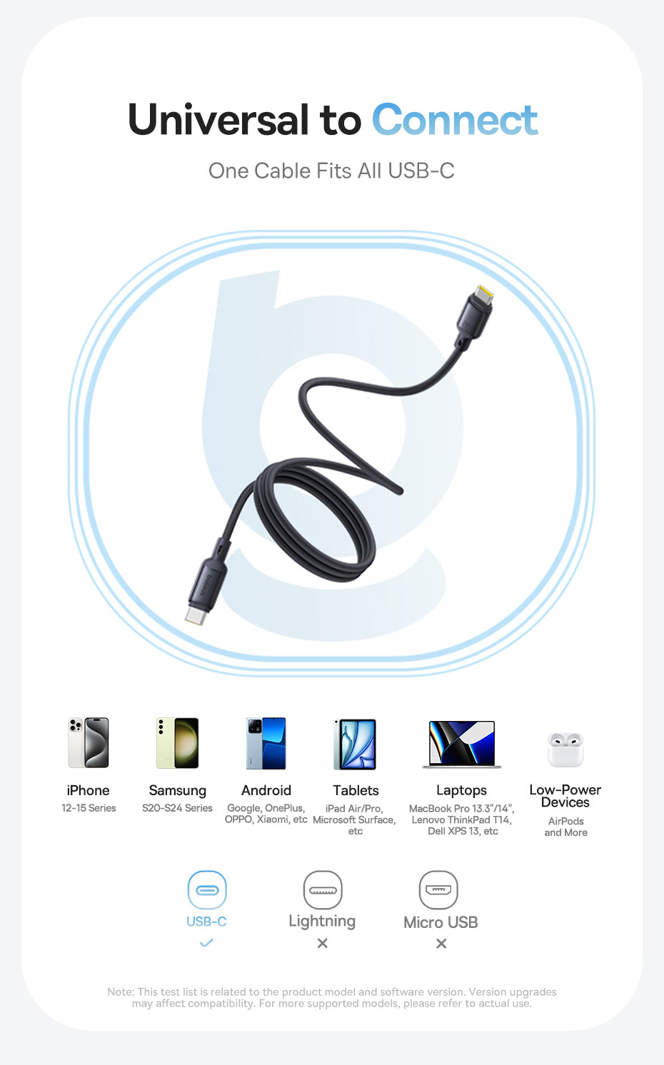 USB-C - USB-C Baseus PicoGo -data- ja latauskaapeli, 240W, 1m, Valkoinen P10376800211-00