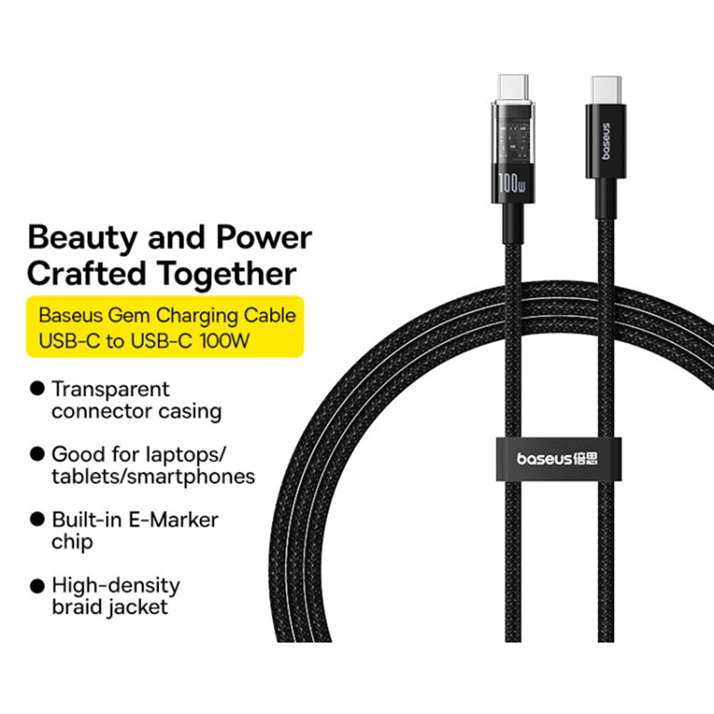 USB-C - USB-C Baseus Gem -data- ja latauskaapeli, 100W, 1m, Musta P10373000111-00