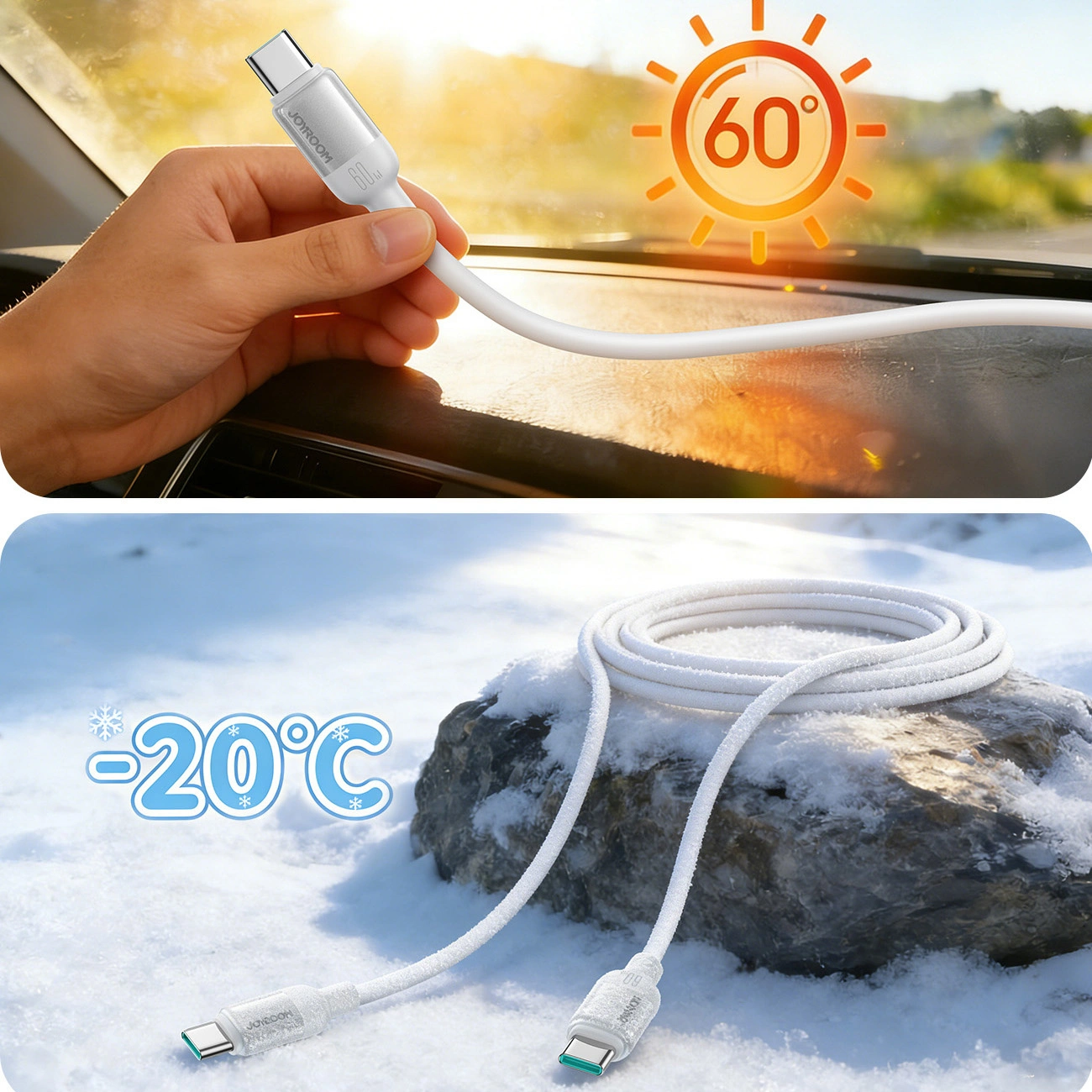 USB-C-tietojen- ja latauskaapeli - USB-C Joyroom S-A62 Lively, 60W, 1,2m, Valkoinen