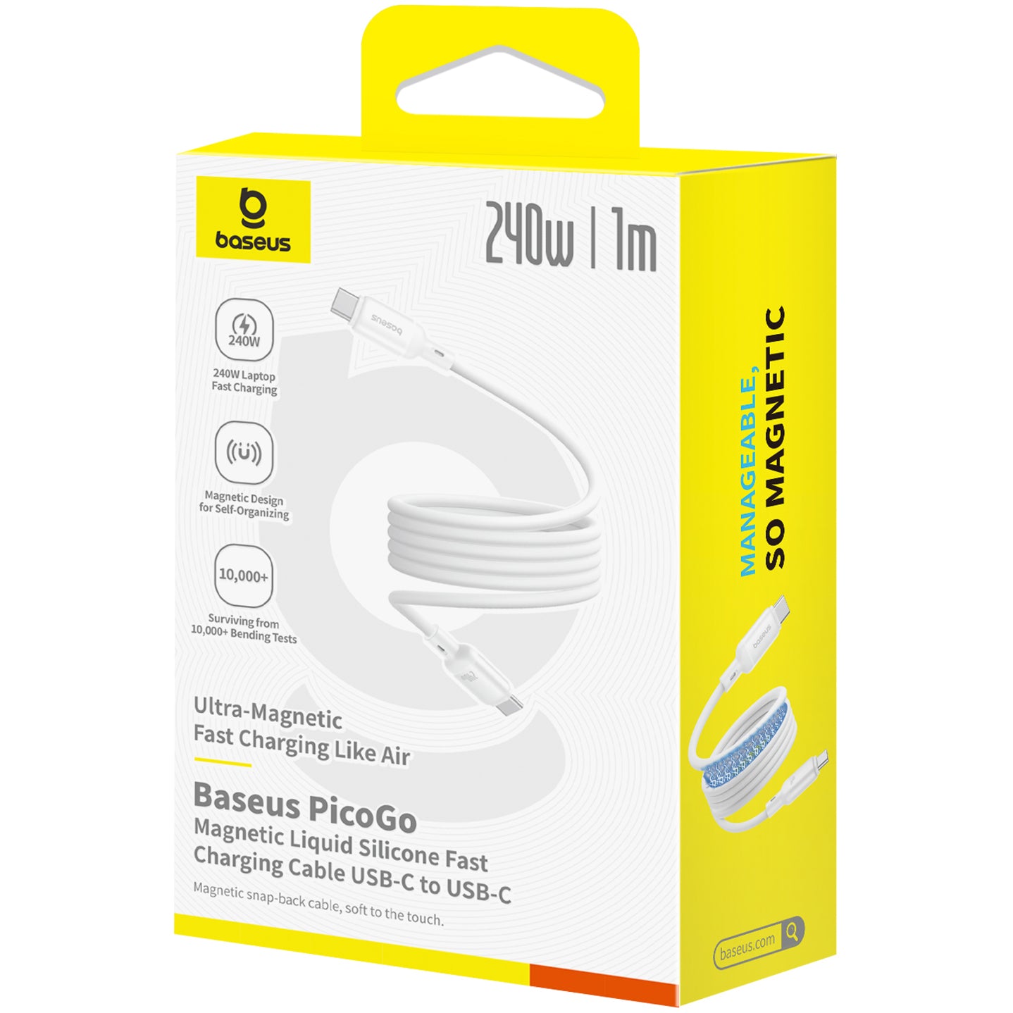 USB-C - USB-C Baseus PicoGo -data- ja latauskaapeli, 240W, 1m, Valkoinen P10376800211-00