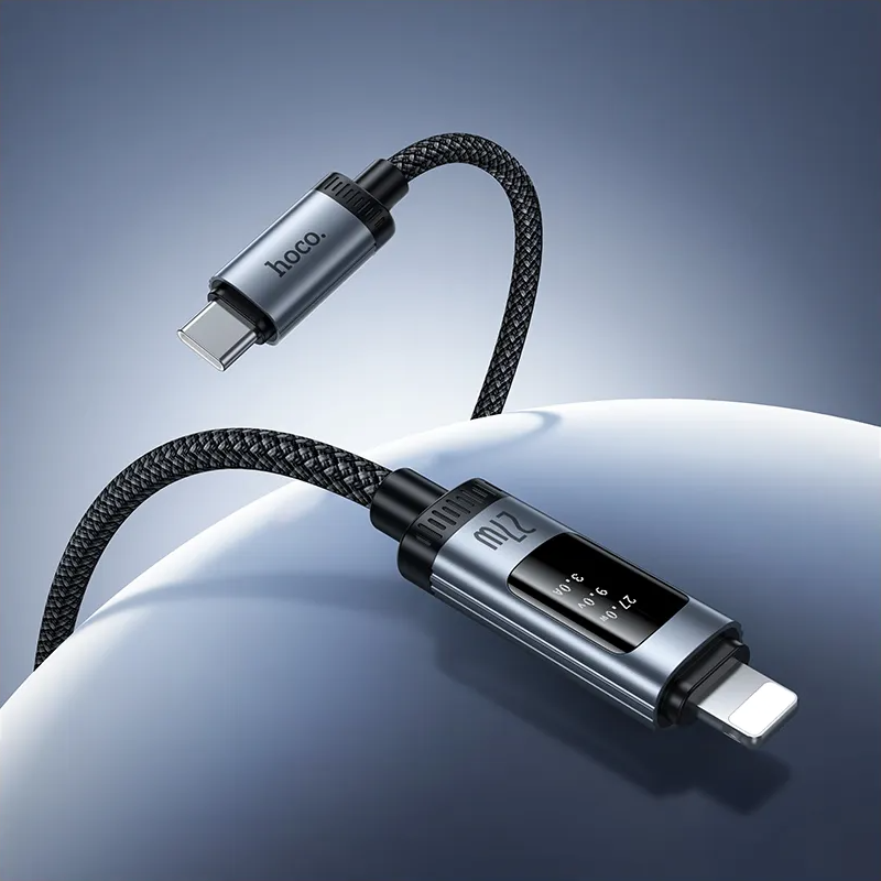 USB-C - Lightning HOCO Display U148 -data- ja latauskaapeli, 27W, 1.2m, Musta