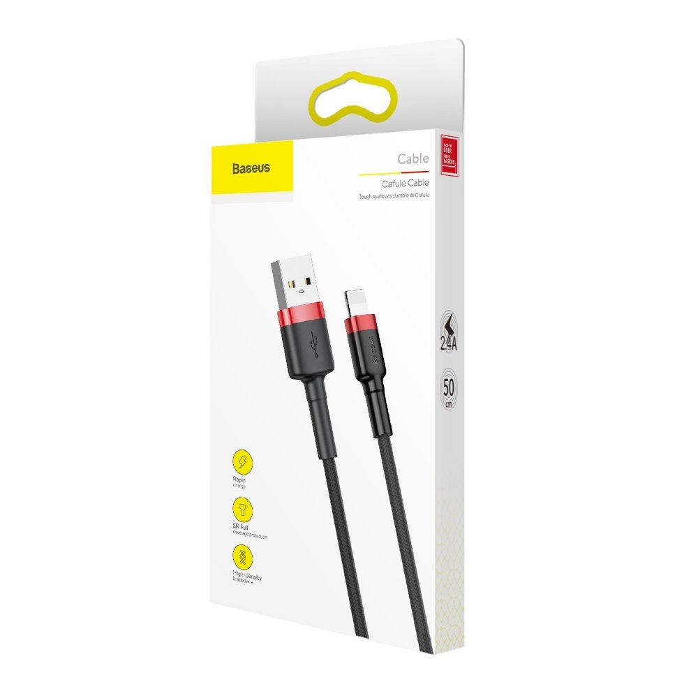 Baseus Cafule USB-A - Lightning -lataus- ja tiedonsiirtokaapeli, 18W, 0.5m, Punainen CALKLF-A19