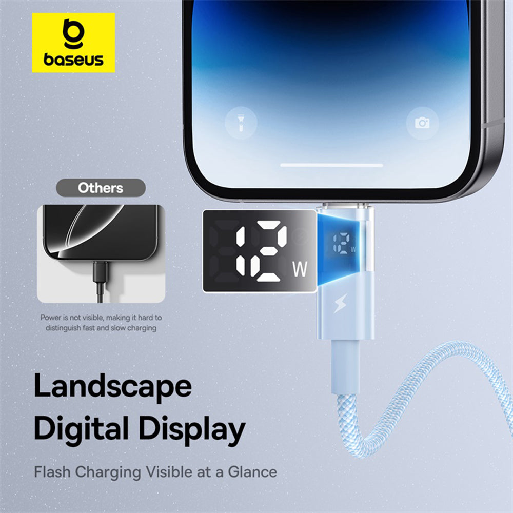 USB-A - Lightning Baseus Display 2 -data- ja latauskaapeli, 12W, 2m, Sininen P10382700311-01