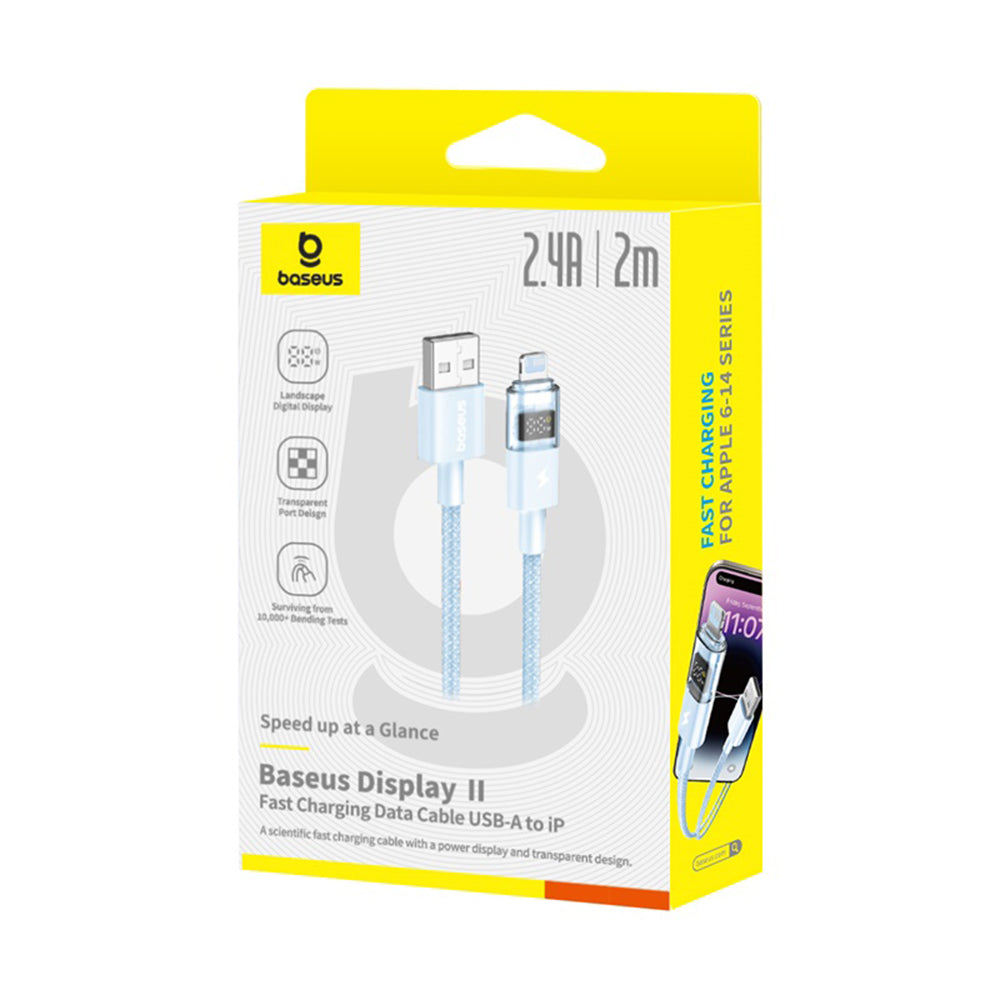 USB-A - Lightning Baseus Display 2 -data- ja latauskaapeli, 12W, 2m, Sininen P10382700311-01