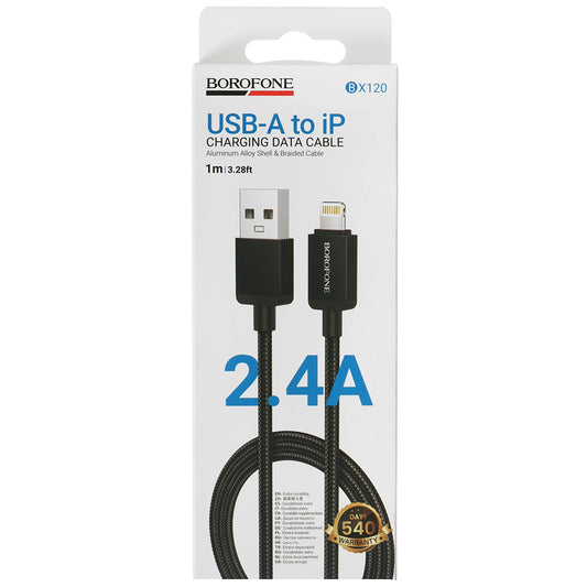 USB-A - Lightning Borofone BX120 Placer -data- ja latauskaapeli, 18W, 1m, Musta