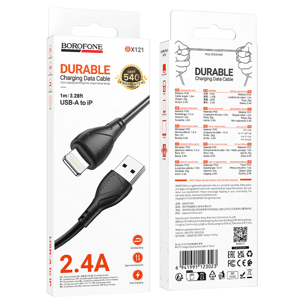 USB-A - Lightning Borofone BX121 Energy -data- ja latauskaapeli, 18W, 1m, Musta