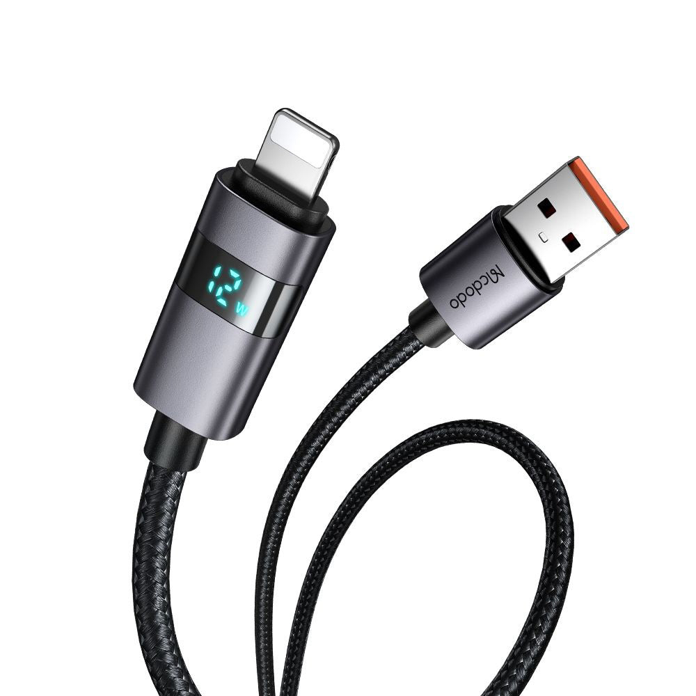 USB-A - Lightning McDodo CA-6490 Display -data- ja latauskaapeli, 18W, 1.2m, Musta