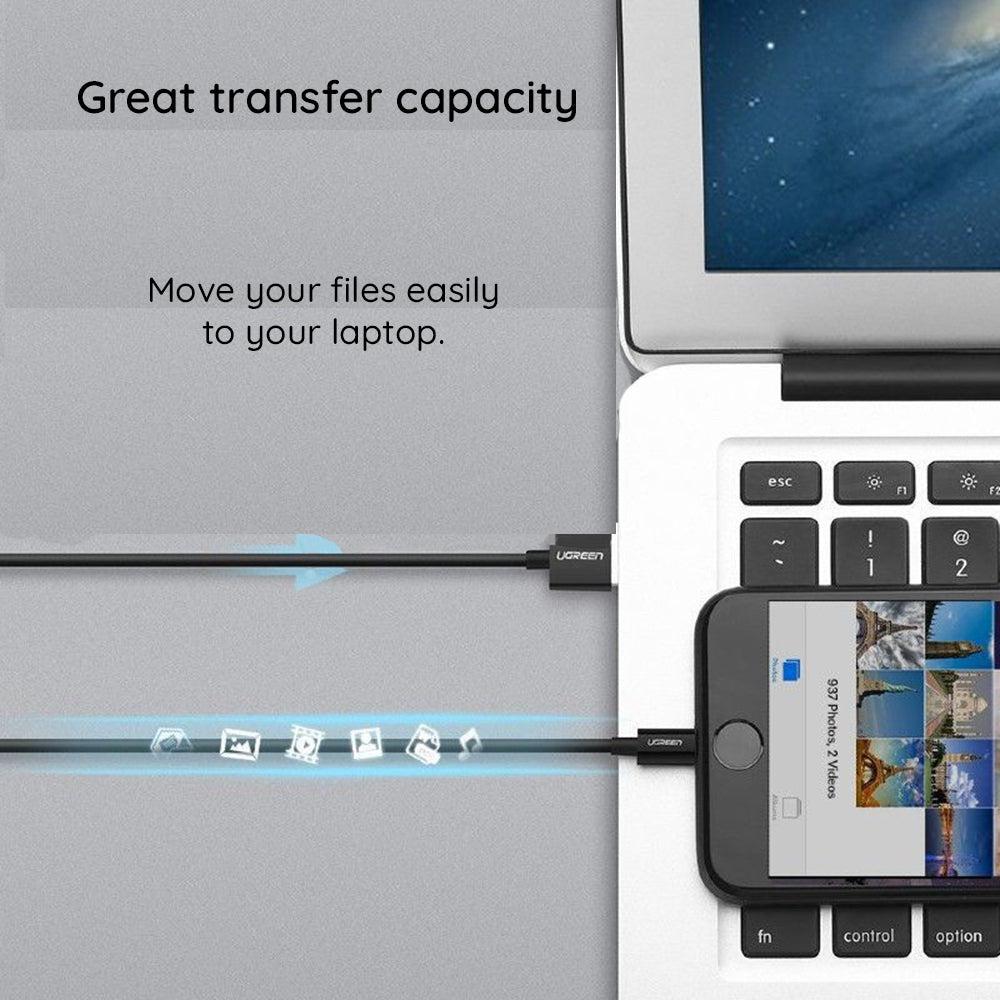 USB-A - Lightning UGREEN 80823 Data- ja latauskaapeli, 18W, 2m, Musta