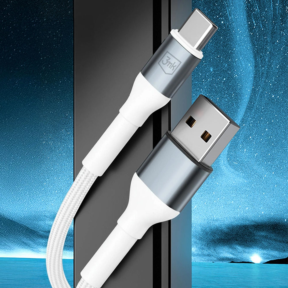 USB-A - USB-C 3MK Hyper N -data- ja latauskaapeli, 18W, 1m, Valkoinen