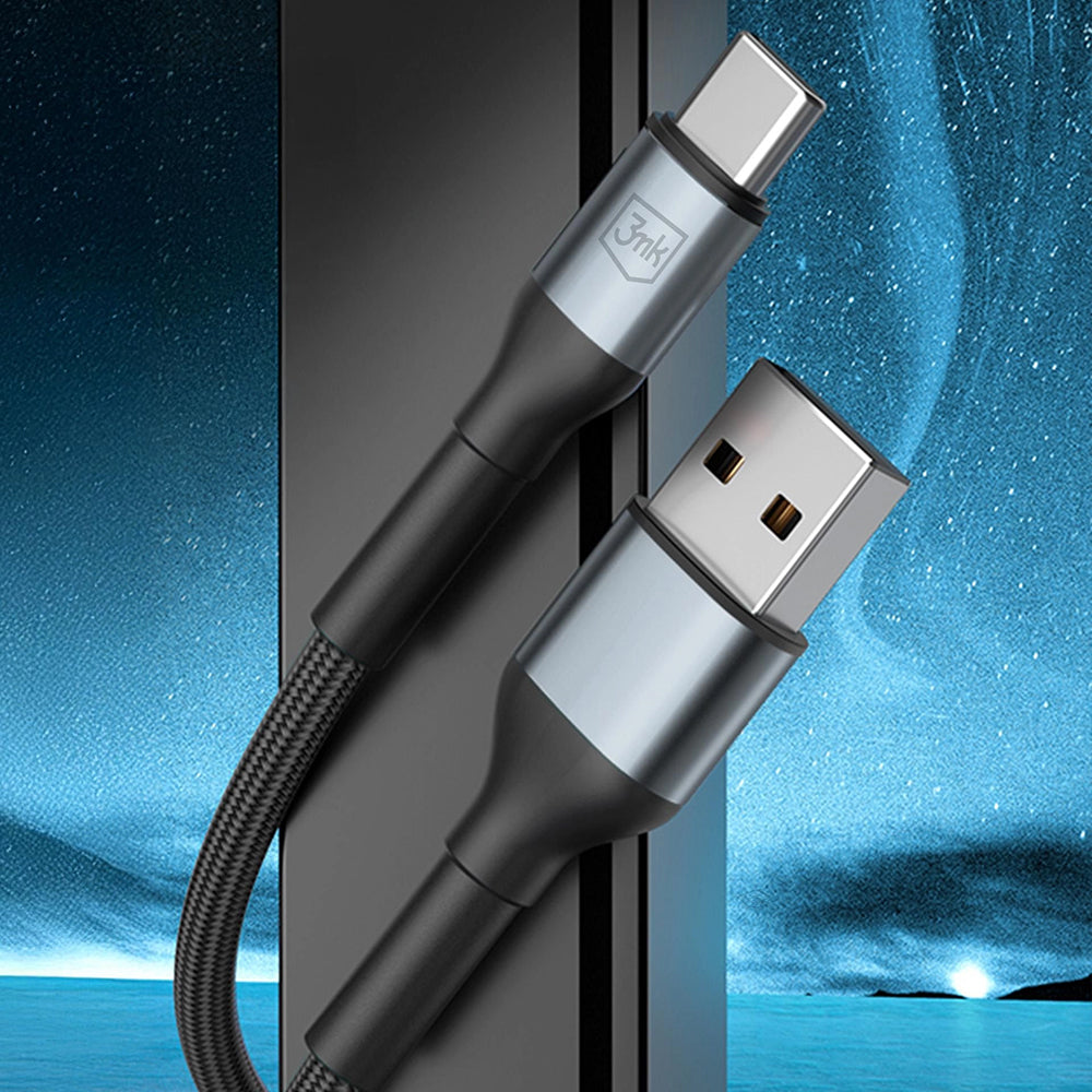 USB-A - USB-C 3MK Hyper N -data- ja latauskaapeli, 18W, 2m, Musta