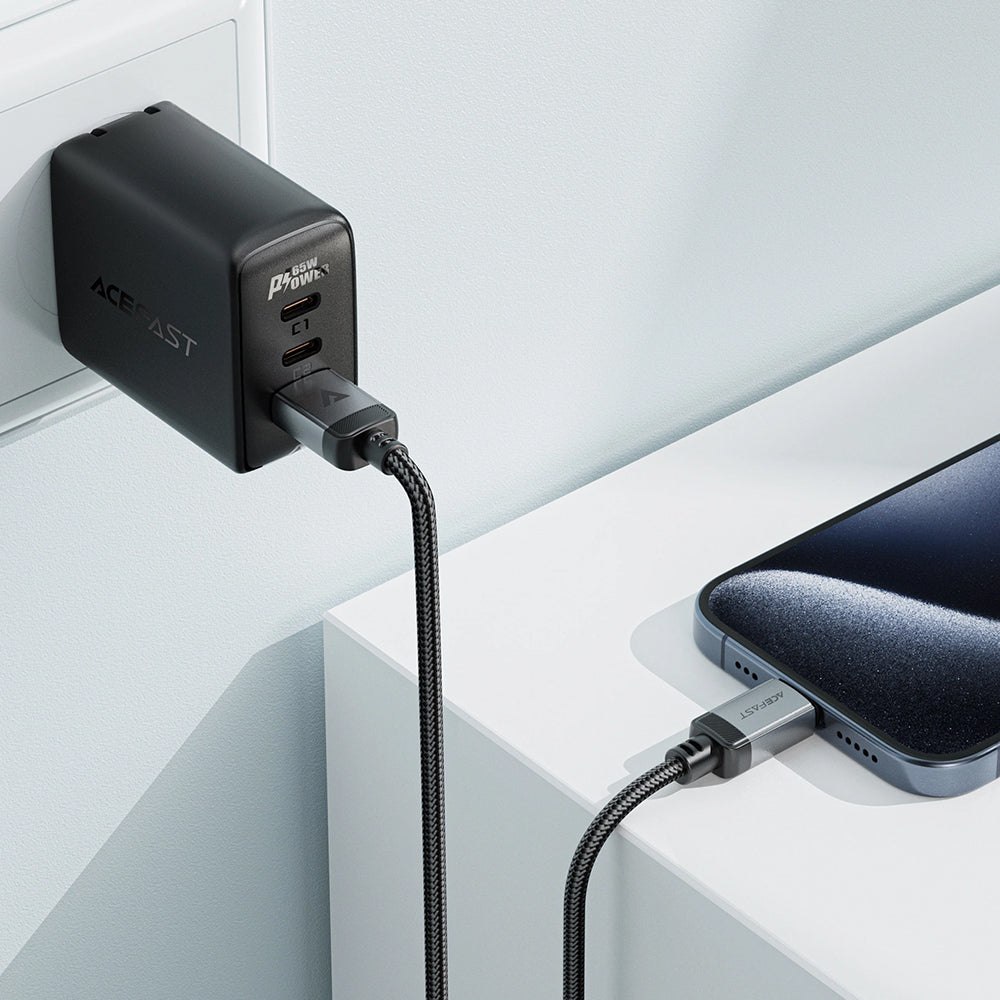 USB-A - USB-C Acefast C20-04 -data- ja latauskaapeli, 18W, 1.2m, Musta