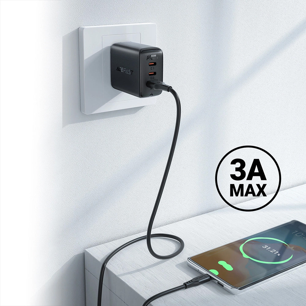 USB-A - USB-C Acefast C3-03 Data- ja Latauskaapeli, 60W, 1.2m, Musta