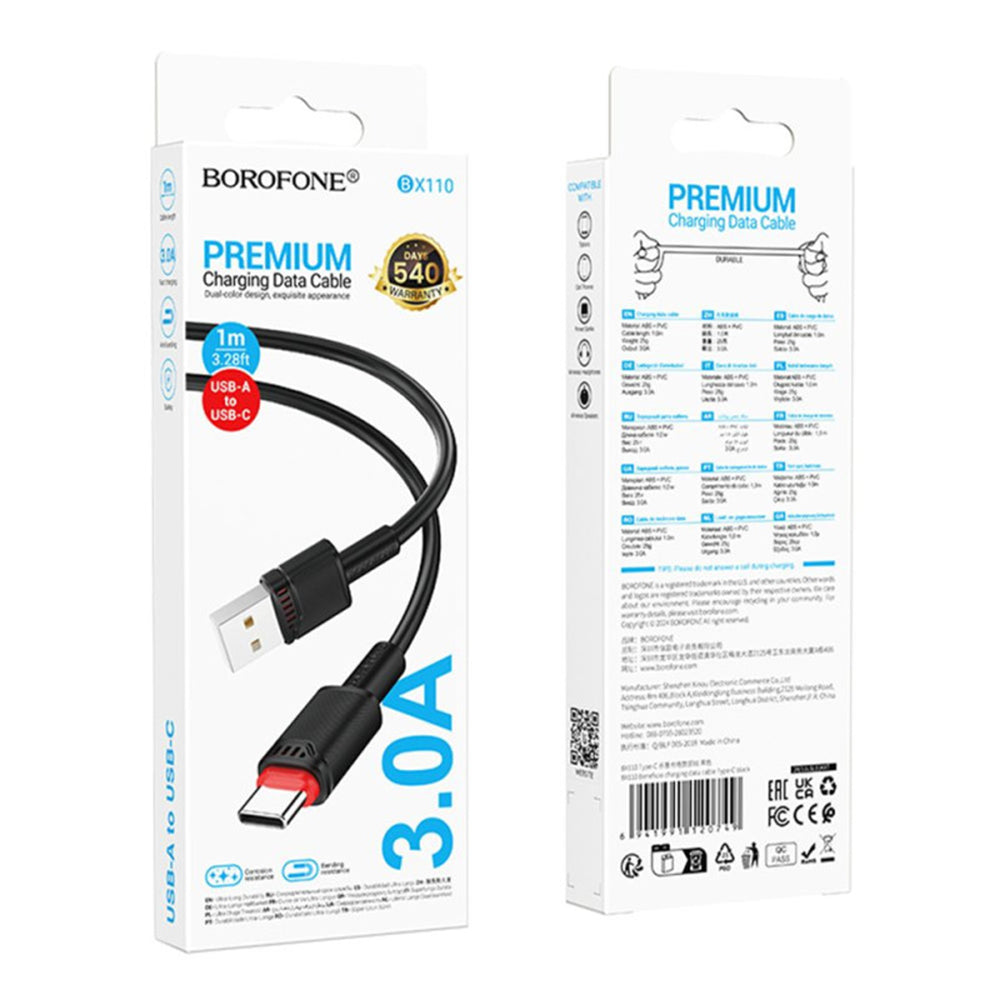 USB-A - USB-C Borofone BX110 Beneficio data- ja latauskaapeli, 18W, 1m, Musta