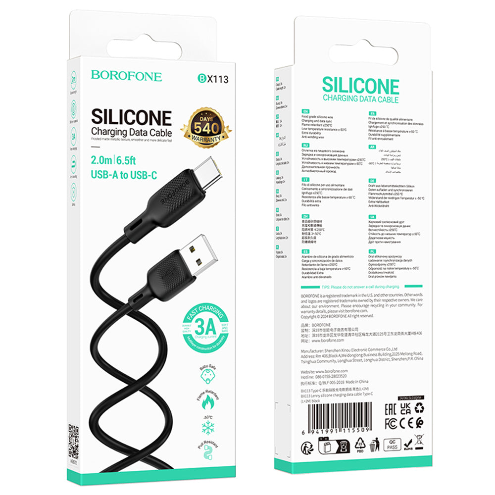 USB-A - USB-C Borofone BX113 Lenny -data- ja latauskaapeli, 18W, 2m, Musta