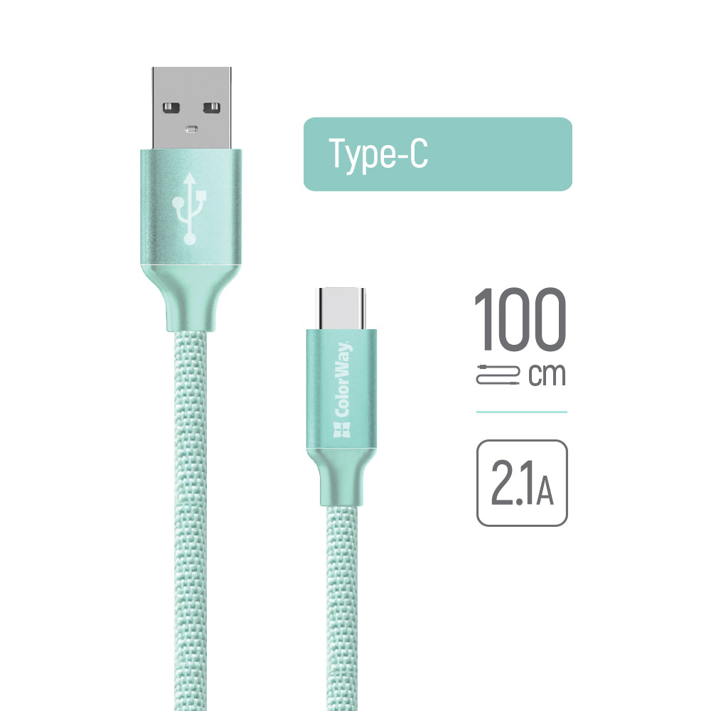 Data- ja latauskaapeli USB-A - USB-C ColorWay CW-CBUC003, 18W, 1m, Vihreä