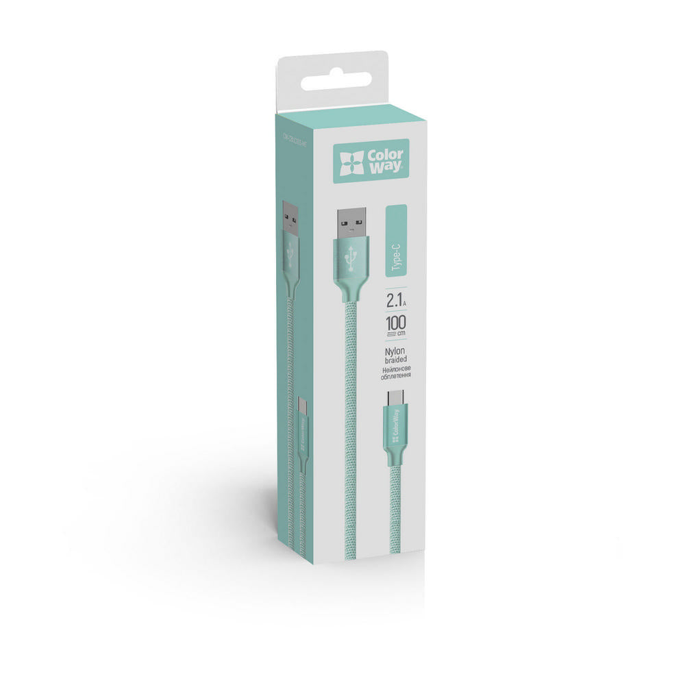 Data- ja latauskaapeli USB-A - USB-C ColorWay CW-CBUC003, 18W, 1m, Vihreä
