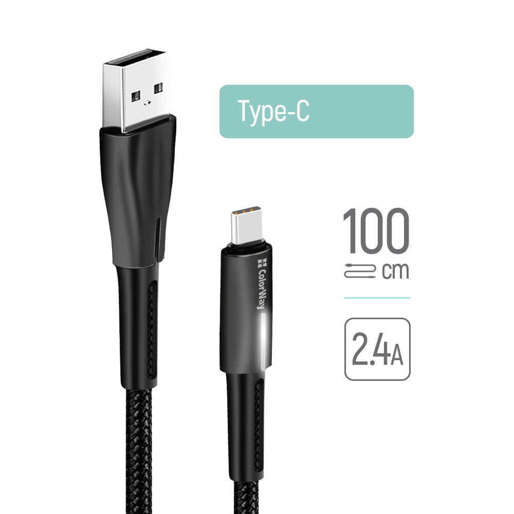 Data- ja latauskaapeli USB-A - USB-C ColorWay CW-CBUC035, 18W, 1m, Musta