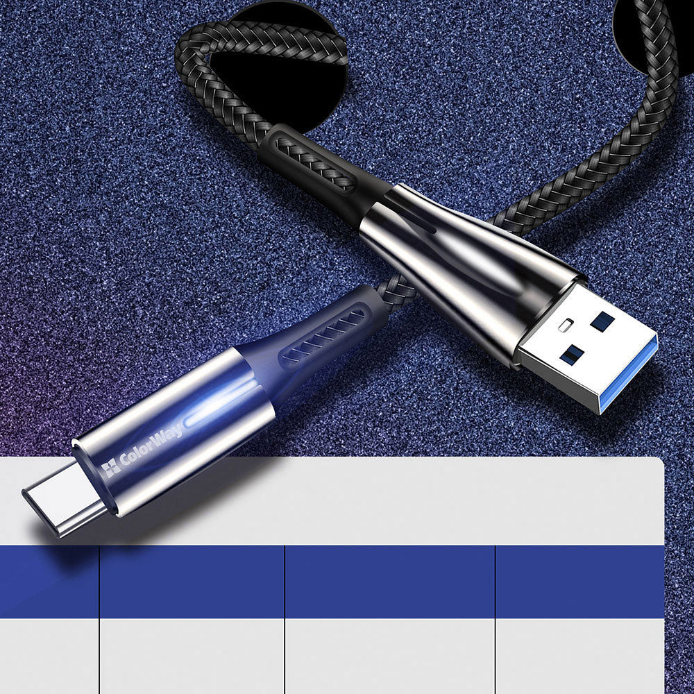 Data- ja latauskaapeli USB-A - USB-C ColorWay CW-CBUC035, 18W, 1m, Musta