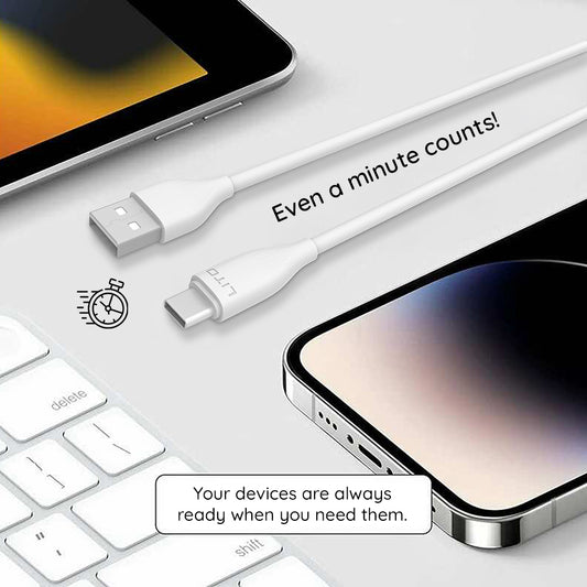 USB-A - USB-C Lito LD03T -data- ja latauskaapeli, 18W, 1m, Valkoinen