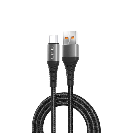 USB-A - USB-C Lito LD08T -data- ja latauskaapeli, 18W, 1m, Musta